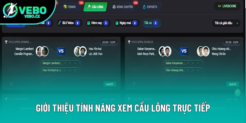 Giới thiệu tính năng xem cầu lông trực tiếp